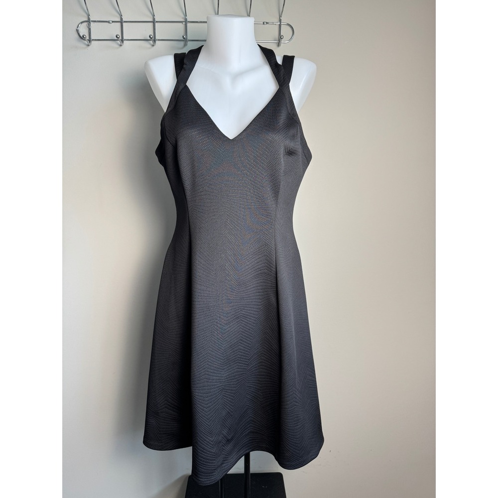 GUESS Black Textured Halter Neck Fit & Flare Dress 12 Goth Dark Academia Formal